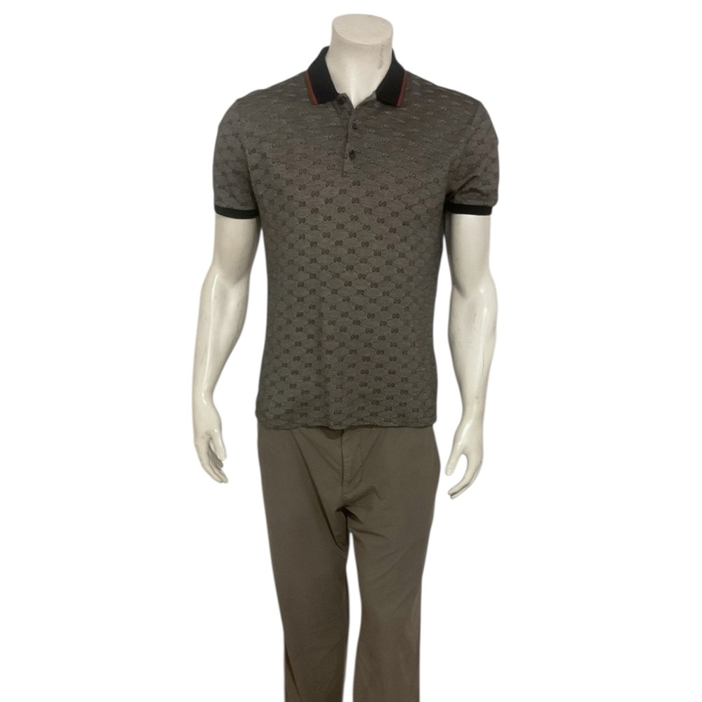 Gucci Men’s Grey Monogram GG Pattern Polo Shirt
